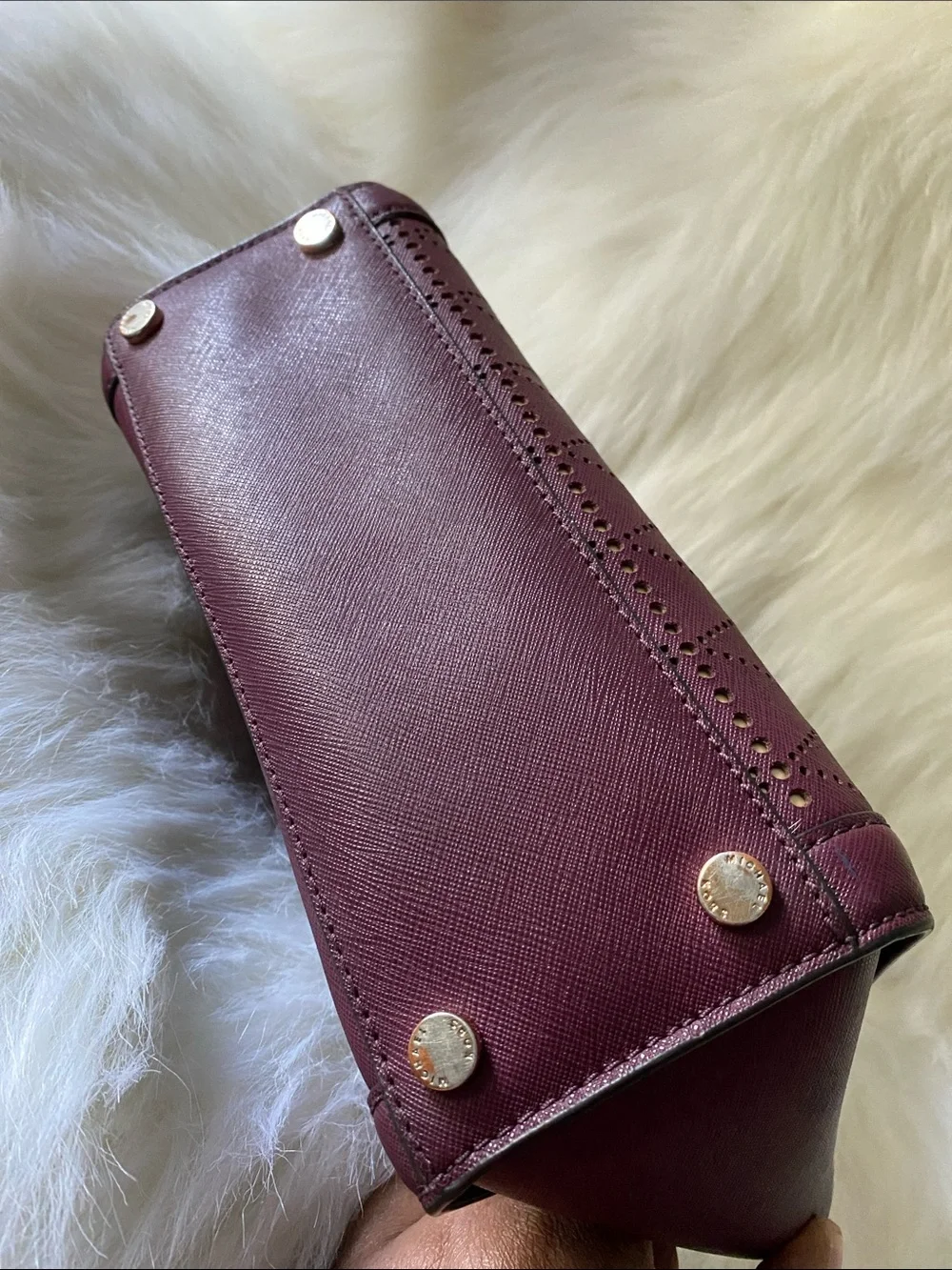 Michael Kors Small Tina Top Zip Messenger Satchel/ Shoulder Bag in Plum and Gold